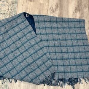 Talbots Blue and Gray Checkered poncho Scarf 100 % wool